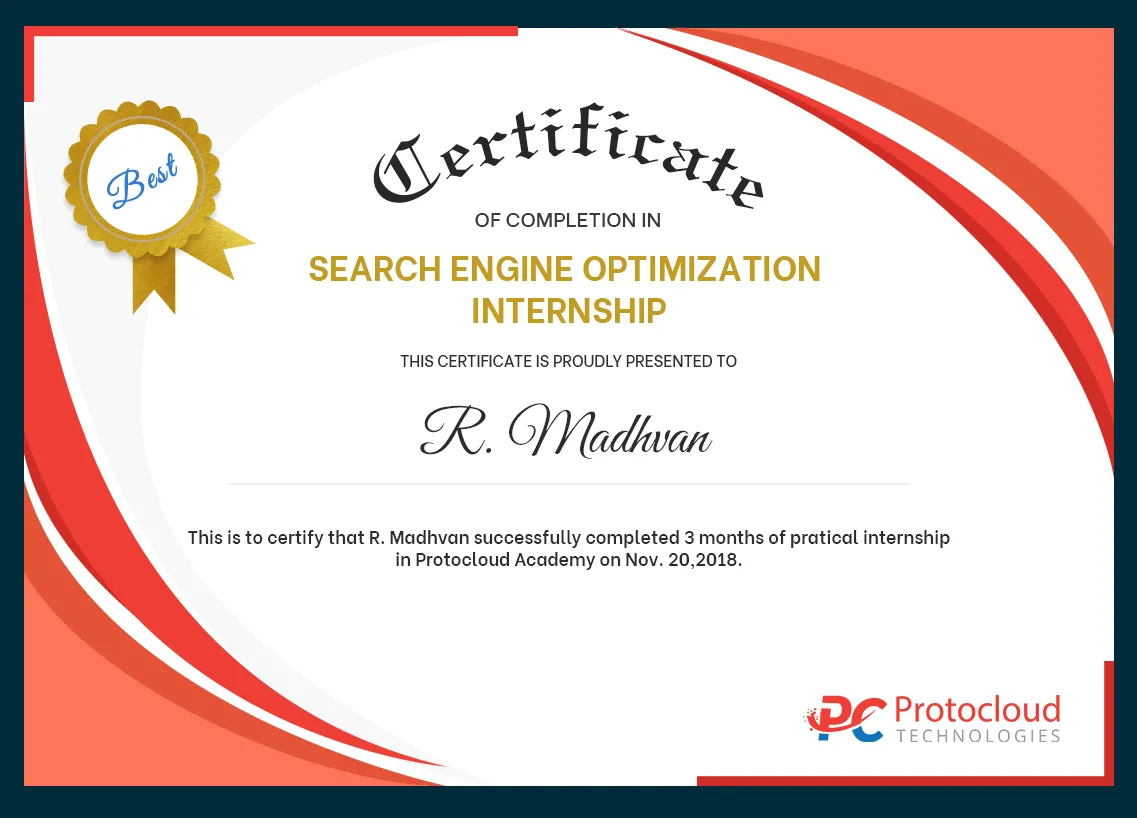 certificate of SEO internship