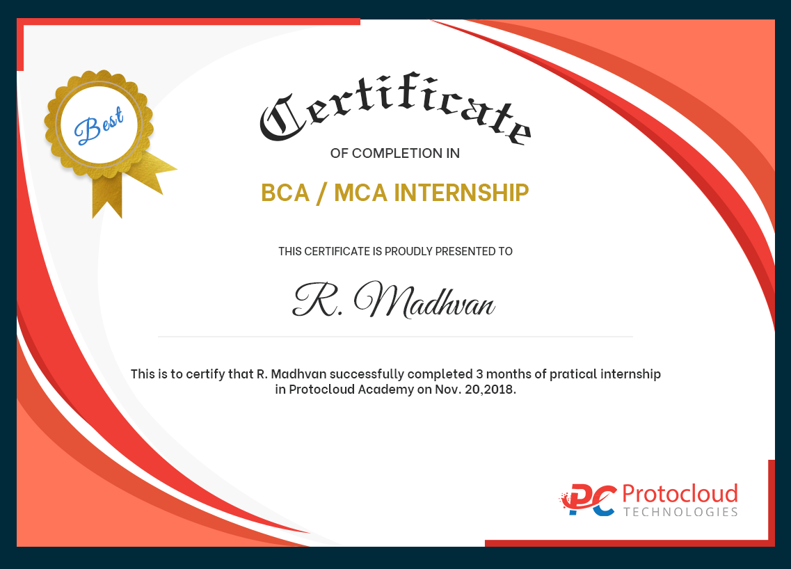 bca mca internship certificate